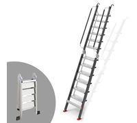 Quick-Deploy Folding Loft Ladder, 8-14 Step Aluminum Stairs with Easy Adjust Hook for Various Opening Angles(Black,12step)