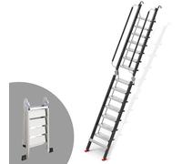 Quick-Deploy Folding Loft Ladder, 8-14 Step Aluminum Stairs with Easy Adjust Hook for Various Opening Angles(Black,14step)