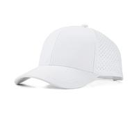 Quick Dry Baseball Cap for Men & Women, Laser Cut Mesh Curved Brim Snapback Trucker Hat for Running, Golf, Workouts White