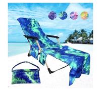 Quick-Dry Beach Chair Cover With Side Pockets, Non-Slip Elastic Straps For Pool, Beach Patio Use Lightweight Lounge Towel Cover For Outdoor Relaxation(Blue)