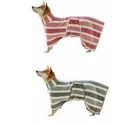 Quick Dry Dog Bathrobe - Super Absorbent Microfiber & Coral Fleece Pet Drying Towel, Wearable Bath Wrap with Adjustable Snap Closure for Dogs & Cats After Bathing Swimming (Grey+Pink, S)