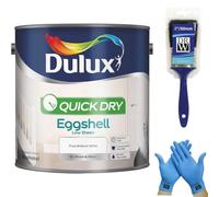 Quick Dry Eggshell Paint +2" Brush + Disposable Glove - Pure Brilliant White, Smooth Low Sheen Finish, Suitable for Doors, Trim and Furniture, 2.5L