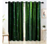 Quick-Dry Eyelet Curtains with Nature Bamboo Forest Green Bamboo Stalks, Soft Noise Reducing Window Curtains for Bathroom or Kitchen, Thermal Blackout Drapes, W 55" x L 102"(2 Panels) - Green