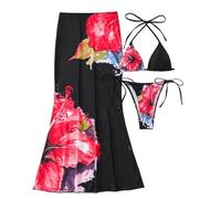 Quick-Dry Ladies Swimsuit, Three-Piece Breathable Polyester Set with Separate Top and Bottom for Vacation Wear Three-Piece Ladies Swimsuit Set Breathable Polyester Quick-Dry Separate Top and Bottom