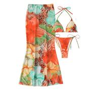Quick-Dry Ladies Swimsuit, Three-Piece Breathable Polyester Set with Separate Top and Bottom for Vacation Wear Three-Piece Ladies Swimsuit Set Breathable Polyester Quick-Dry Separate Top and Bottom