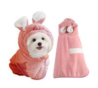 Quick-Dry Pet Bathrobe & Towel with Hood - Super Absorbent Coral Fleece Wearable Dog Cat Drying Robe with Bunny Ears Button Closure for Bath Pool Beach Travel (Pink,L)