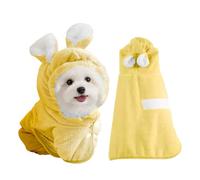 Quick-Dry Pet Bathrobe & Towel with Hood - Super Absorbent Coral Fleece Wearable Dog Cat Drying Robe with Bunny Ears Button Closure for Bath Pool Beach Travel (Yellow,L)