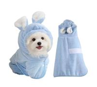 Quick-Dry Pet Bathrobe & Towel with Hood - Super Absorbent Coral Fleece Wearable Dog Cat Drying Robe with Bunny Ears Button Closure for Bath Pool Beach Travel (Blue,XS)