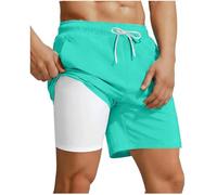 Quick Dry Short Sky Blue Mens Swim Trunks with Compression Liner 2 in 1 Solid Color Quick Dry Swim Shorts Drawstring Waisted Elastic Plus Size Holiday Beach Shorts M