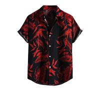 Quick Dry t Shirts for Men Hawaiian Shirt for Men Loose Fit Casual Aloha Shirt Button Down Floral Printed Soft Comfy Hawaii Shirts(30-Red,L)