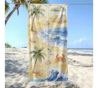 Quick Dry Towel Blue Sea Yellow Beach Crab Extra Large Beach Towel for Adults, Sand Resistant Quick Drying Portable, Practical Accessory for Seaside Vacation, Picnic and Fitness Scenarios 90x180 cm