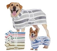 Quick-Drying Dog Bathrobe - Super Absorbent Pet Dressing Gown, Stripes Dogs Towel Bath Robe, Adjustable Belly Band Striped Pet Dressing Gown Warm Keeping Pet Puppy Bath Supplies (XXS,Grey)