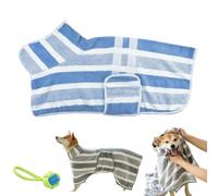 Quick-Drying Dog Bathrobe with Adjustable Belly Band, Super Absorbent Dog Robes for After Bath, Stripes Dogs Towel Fast for Large Medium Small Pets After Bath Pool Beach (Blue, L)