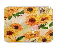 Quick Drying Mat Microfibre Drying Pad Sunflower Floral Leaves Print Washable Counter-top Mat Kitchen Draining Board Mats for Dishes Glass, 16x18 in