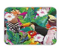 Quick Drying Mat Microfibre Drying Pad Tropical Palm Leaves Toucan Parrot Washable Counter-top Mat Kitchen Draining Board Mats for Dishes Glass, 16x18 in