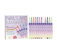 Quick Drying Nail Markers - 12 Color Nails Pen Set, Fine Tip Doodle Painting Pens, Vibrant Portable Shades, Professional Tools | for Beginner Men Women Mother Youth Salon Manicure Use
