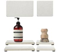 Quick Drying Stone Sink Tray 4PCS Bathroom Sink Vanity Trays, Diatomaceous Earth Quick Stone Drying Mat Kitchen Counter Dish Soap Dispenser Sponge Holder(4 Pack - Beige)