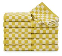 Quick Drying Washcloths - Pack of 12, 13x13 Inches, 100% Cotton Wash Cloths for Showering Spa Kitchen, Yellow Checkered Face Cloths