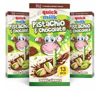 Quick Milk Magic Sipper Straws Chocolate & Pistachio Flavour - 39 Flavoured Milk Straws (3 x 13 Pack) Drinking Straws for Kids, Turn Milk into Chocolate Milkshake Drink