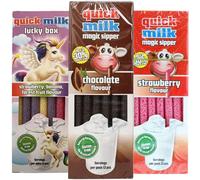 Quick Milk Straws Magic Sipper Straw | Flavoured Milk Straw Milkshake | Chocolate, Strawberry, Banana, Forest Fruits Unicorn Flavours | Pack of 3 (39 Straws)