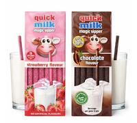 Quick Milk Straws Magic Sipper Straw | Flavoured Milk Straw Milkshake | Chocolate, Strawberry | Pack of 2 (2 x 13 Quick Milk Straws) | Fun Drinking Straw Perfect for Milkshakes, Snacks & Parties