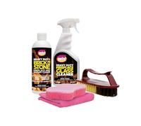 Quick ‘n Brite Fireplace Cleaning Kit - Includes 24oz Fireplace Glass Cleaner, 16 oz Gel Fireplace Cleaner, Scrub Brush, Sponge and Microfiber Towel