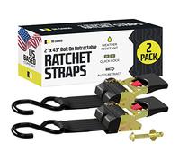 Quick n Easy AutoRetract Strap Cargo Tie Downs | Retractable 2" x 43" Bolt-on Ratchet Straps w/S Hook for Trailers & Pickups