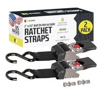 Quick n Easy AutoRetract Strap Transom Tie Downs | 2 Stainless Steel Retractable 2" x 43" Bolt-on Ratchet Cargo Straps w/S Hook for Boats, Docks, Trailers