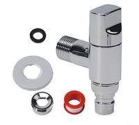 Quick open brass angle valve for washing machine water stop, metal handle for smooth operation, suitable for kitchen and bathroom wall installations (Silver)