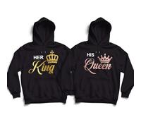 Quick Printing King Queen Couple Matching Hooded Sweatshirt, Matching Couple Hoodie (UK, Alpha, M, Regular, Regular, Her King on Black)