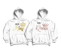 Quick Printing King Queen Couple Matching Hooded Sweatshirt, Matching Couple Hoodie (UK, Alpha, XXL, Regular, Regular, Her King on White)