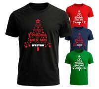 Quick Printing Personalised First Christmas as Mr & Mrs T-Shirt Custom Name Newlywed Married Couple Xmas Gift Matching Christmas Tee for Husband & Wife Holiday Design Black