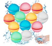 Quick Refillable Silicone Water Bombs - Reusable Water Bombs Pack of 12 & 1 Mesh Bag, Magnetic Self-Closing for Water Battles & Family Activities