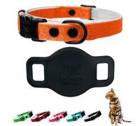Quick Release Breakaway Cat Collar + AirTag Holder - with Soft Padding, Tactical Fabric Exterior, Natural and Neon Color Options (Saffron Orange)