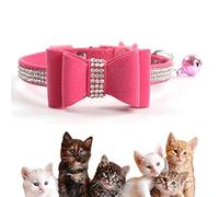 Quick Release Cat Collar with Bell and Bow Tie,Bling Rhinestones and Adjustable Safety Kitten Collar Soft Leather,Kitty and Some Puppies Safety Collars (Pink)