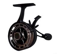 Quick Release Ice Fishing Reel 3+1 Metal Bearings Brass Gears Large Diameter Spool Holds 100m Line with Metal Foot Construction (Black left hand)