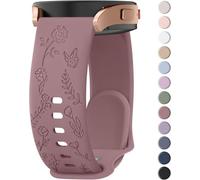 Quick Release Rose Butterfly Engraved Strap for Smart Watch Straps 20mm Women,Silicone Sport Strap with Silver Plated Stainless Steel Buckle for Samsung Galaxy/Garmin/Fossil/Amazfit(Violet Smoke)