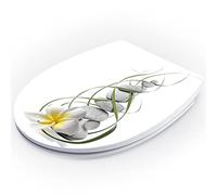 Quick Release Slow Soft Close, White Plastic Loo Seat with 360 Adjustable Hinges, Ideal Standard Bathroom Seats, Oval Shape/Plum Blossom
