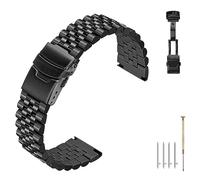Quick Release Solid Stainless Steel Watch Band Bracelet Strap 20mm/22mm/24mm Double Locking Clasp for Mens Women (22mm, Black)