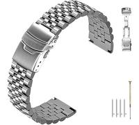 Quick Release Solid Stainless Steel Watch Band Bracelet Strap 20mm/22mm/24mm Double Locking Clasp for Mens Women (22mm, Silver)