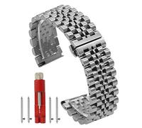 Quick Release Watch Band Silver/Black Polishing Stainless Steel Watch Bracelets Metal Replacement Strap 20mm/22mm (20mm, Silver)