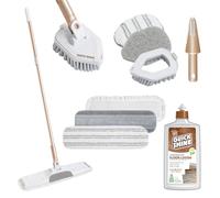 Quick Shine Ultimate Clean + Polish Mop Kit -Pro Cleaning Hardwood Floor System | 2 Mops in 1 for Customizable Cleaning | 10 Piece Kit with Interchangeable Attachments & Polish|No Batteries Needed