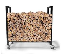 QUICK STAR Firewood Rack 90 x 25 x 90 cm with Wheels Galvanised Indoor and Outdoor Mobile Metal Firewood Rack Firewood Storage Stacking Aid Firewood Shelter Trolley