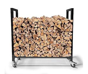 QUICK STAR Firewood Rack 90 x 25 x 90 cm with Wheels Galvanised Indoor and Outdoor Mobile Metal Firewood Rack Firewood Storage Stacking Aid Firewood Shelter Trolley
