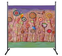 QUICK STAR Folding Screen 180 x 180 cm Retro Flowers Room Divider Balcony Garden Privacy Screen