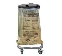 QUICK STAR Trash Bag Holder with Lid and 4 Wheels | Metal Rubbish Bag Stand 120 Liters | Sturdy Sack Holder - Galvanized Steel | Yellow Bag 120L | Mobile Waste Bin