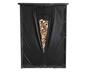 QUICK STAR Weather Protection Set Front- and Back Wall PVC Black for Firewood Rack 130 x 70 x 185 cm