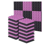 Quick Stick Sound Proofing Panels 24 Pack - Pre-Applied Adhesive Acoustic Foam, Easy Install Wall Tiles(12 black+12 purple)