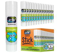 Quick Stick U-Fill Refillable Glue Sticks, Eco-Friendly, Child Safe & Non-Toxic Craft Glue for Arts & Crafts Activities and School & Office Supplies, 12 x 21g