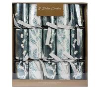 Quickdraw 10 x Deluxe Christmas Crackers 14” Festive Crackers with Luxury Gifts, Hats & Jokes Christmas Meal & Party Essential (White Silver Pine & Berries)